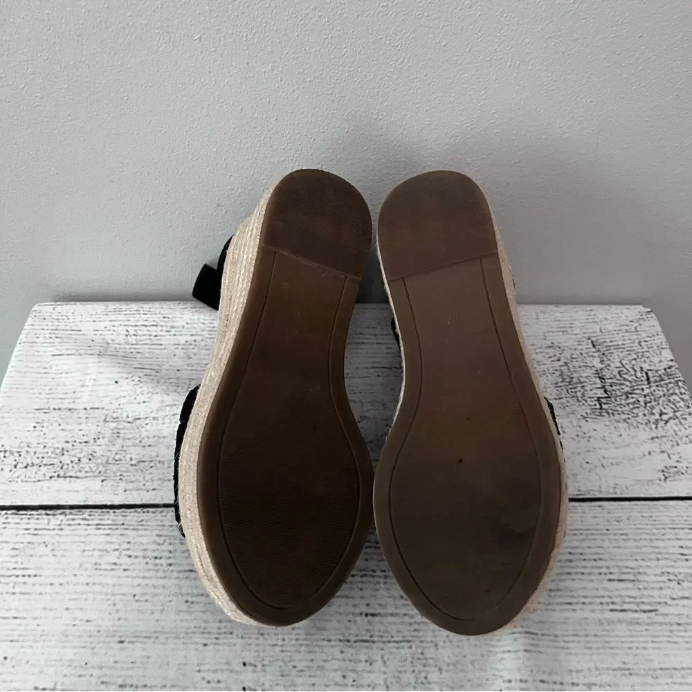 Marc Fisher Black Espadrille Platform Wedge Sandals Size 6M